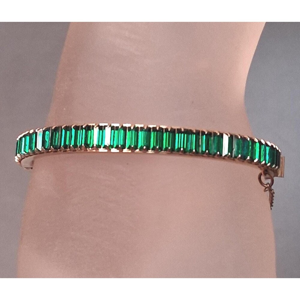 Emerald Baguette Rhinestone Bracelet Hinged Bangle